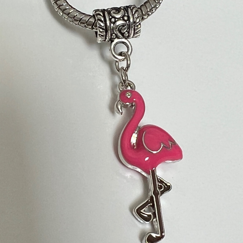 “Flamingo” Silver Plated Dangling Charm Bead For European Style Charm Bracelets